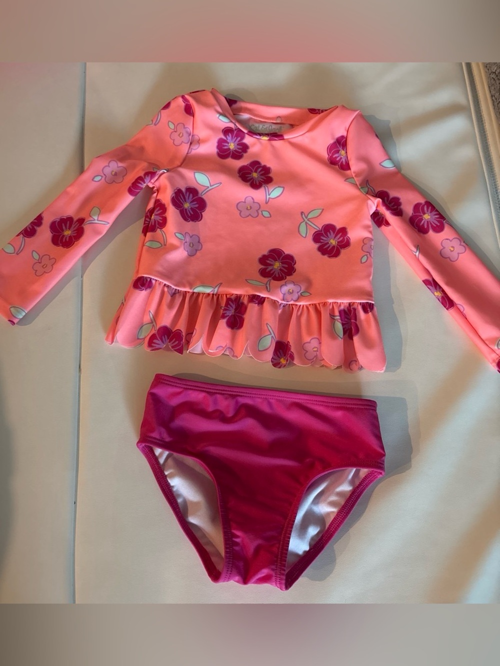 Cat & Jack Kids Pink Floral Ruffle Rash Guard Set 2T